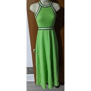 Vintage 70's Mod Maxi Dress Racerback Sleeveless Lime Green Sz 5 Womens Sporty